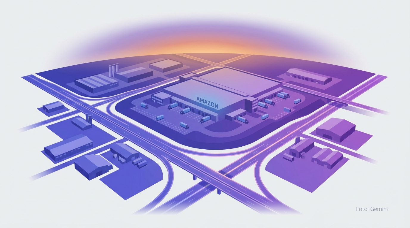 Amazon fulfilment centre in Germany – aerial view of a fulfilment centre next to a motorway