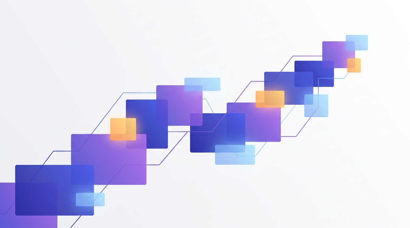 Abstrakte geometrische Darstellung eines aufsteigenden Datenflusses in Blau- und Bernsteintönen